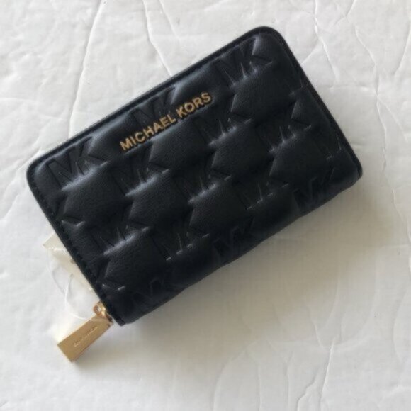 Michael Kors ZA Jet Set Small Card Case Wallet Quilt Logo name black - Picture 7 of 11